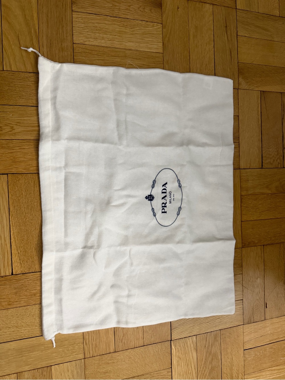 Prada White Dust Bag with Navy Logo